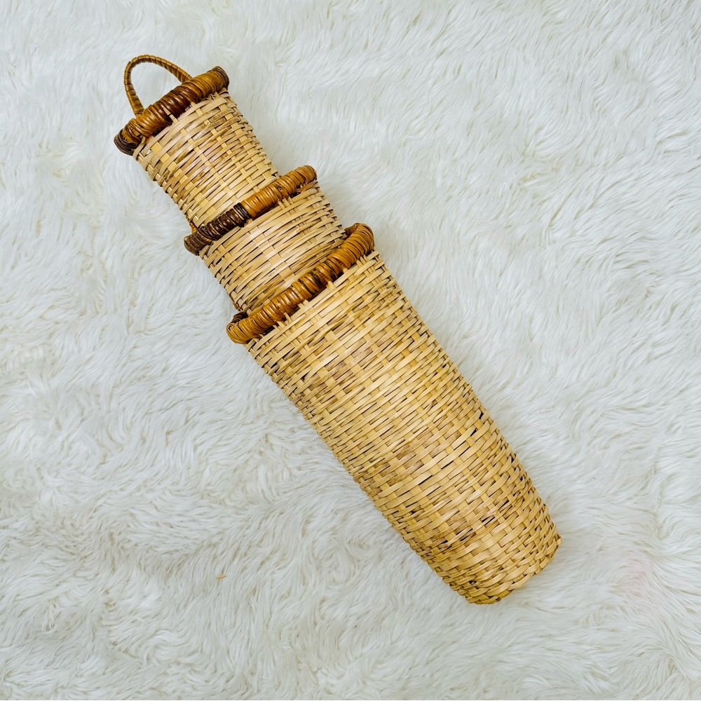 3pc Rattan Wicker Wall Vases - Picture 3 of 4